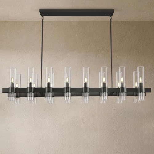 Modern Black Linear Chandelier with Glass for Dining