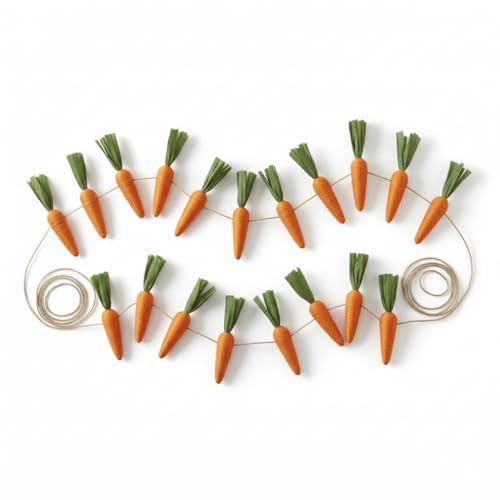 LLUVKAY 10 FT Easter Carrot Garland for Mantle Decor Artificial Foam Carrots with Hemp Rope Hallway Hanging Spring Banner for Home Kitchen Wall and Bunny Party Supplies (15 PCS)