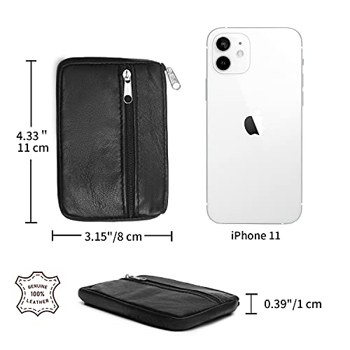 Bagwise® Sleuteltasje - mini Portemonnee -Sleutelring - Pasjeshouder - Sleutelhoes - 11cm x 8cm - Echt Leer - Zwart - Image 4