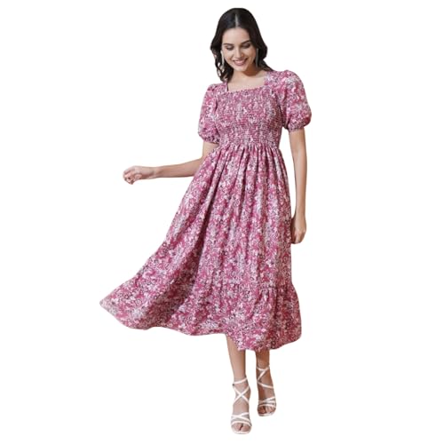 Image of Femvy Women's Polyester Fit and Flare Knee-Length Dress