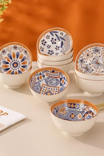 Image of YELONA Ceramic Snack Bowls - Set of 4 (300 ml Each)| Microwave & Dishwasher Safe | Premium Dinner Bowl Set for Snacks, Rice, Dessert & Kitchen Use (Multicolour)