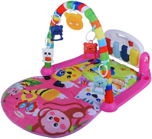 Premium Safari 5-in-1 Piyanolu Oyun Halısı-Işıklı Piyano,Çoklu Melodi,Çift Yönlü Çıngırak (Pembe) - Görsel 1