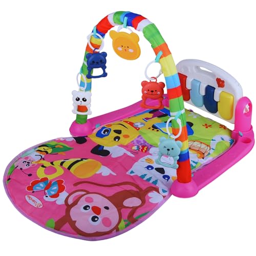 Premium Safari 5-in-1 Piyanolu Oyun Halısı-Işıklı Piyano,Çoklu Melodi,Çift Yönlü Çıngırak (Pembe)