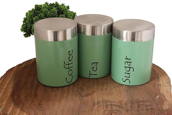Image of Tea Sugar Containers Set of 2 - Steel Container for Storage - Tea Sugar Jar (Tea Sugar Coffee (Green))