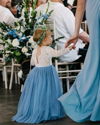 Image of 2Bunnies Girl Peony Lace Back A-Line Straight Tutu Tulle Party Flower Girl Dress