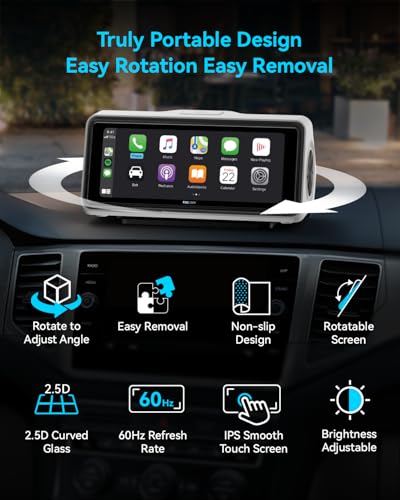 Image of Portable Apple Carplay Screen for Car, Touch Screen with Wireless Android Auto, Car Audio Receivers with Voice Control, Mirror Link, Music Play, GPS Navigation, Built-in Customized Speakers (White)