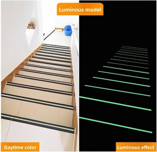 Image of Aarni 10-Meter Anti Slip Tape with Glow in Dark Stripe for Stairs Waterproof Non Slip Strips for Stair Treads Black & Green Non-Slip Traction Tapes