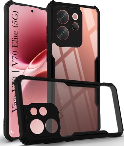 Image of Jkobi Hybrid Back Cover Case for Vivo V70 | Vivo V70 Elite 5G (Shockproof with Polycarbonate Clear Panel | Professional Black)