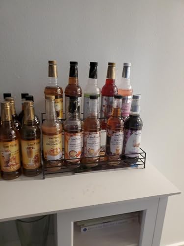 Image of 2-Tier Bottle Organizer Rack for Kitchen, Bar, Countertop | Heavy-Duty Metal Stand for Syrup, Oil, Sauce, Spice | Space Saving Bottle Holder for Home & Restaurant Use