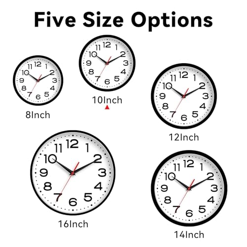 Image of Roymnie 10 Inch Wall Clock, Battery Operated Silent Non Ticking Black | analog wall clock; bold numerals for easy reading; silent non-ticking; 1 AA battery (not included); for classroom