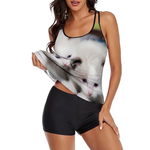 Tankini Chat Mignon avec Short et Robe de Plage pour Femme