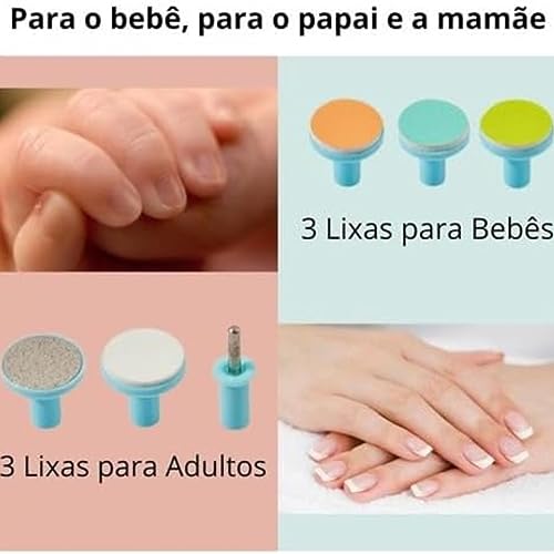 Cortador Aparador Lixa De Unha De Bebê Recém Nascido E Crianças Elétrico Com 6 Tipos de Lixas Para D