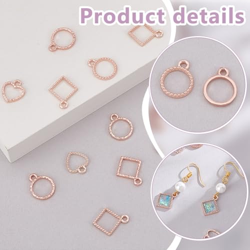 AHANDMAKER 120Pcs Open Back Bezel Charms, 12 Styles Rose Gold Hollow Frame Charms - Image 4