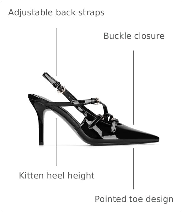 Image of CORNMOOD Stiletto Slingback Heels Pumps for Women | Glossy Patent Leather Kitten heel, Chic Dress Shoes for Modern Women, Ideal Wedding Evening Party and Work Office Outfit