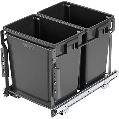 Coralov Pull Out Trash Can Under Cabinet Kitchen 8 Gallon/28 Qt. Dual Trash Bins Suit For Minumum 15 Inch Wide Cabinet Slide Out Cabinet Trash Can - Dark Gray #TOP26