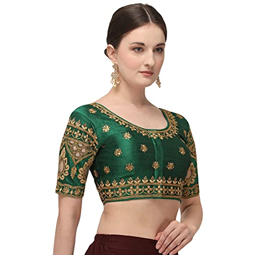Image of Amrutam Fab Women's Embroidered Phantom Silk Blouse With Round Neck (BL-20077) Free Size