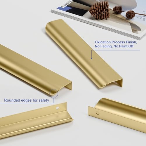Image of Goldenwarm Matte Gold Cabinet Handles 3 Inch 10 Pack, Finger Pulls for Cabinets, Black Edge Pull for Dresser Drawers, Aluminum Alloy, Modern Kitchen Hardware for Dresser Bathroom Closet and Cupboard