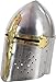 Medieval Warrior Knight Sugarloaf Armor Crusader Helmet with Wooden Display Stand Reenactment Helmet | Cosplay SCA (Silver & Gold)