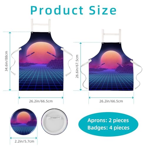 Tablier de cuisine avec 4 broches motif lune soleil surface cyber