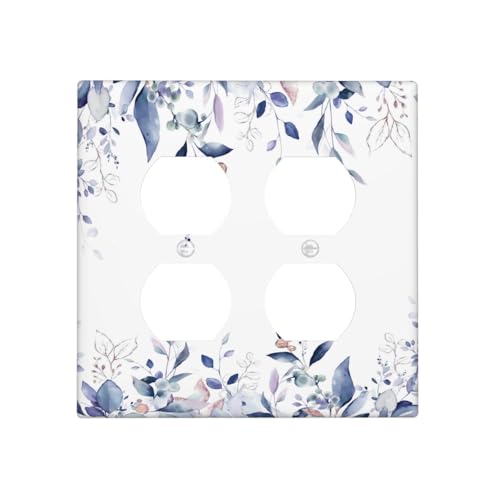 Decorative Outlet Covers Rustic Ink Blue Eucalyptus Leaves Sage leaf 2 Gang Outlet Cover Wall Plate Double Duplex Light Switch Cover Plate Switch Plate Covers for Bedroom Home Decor