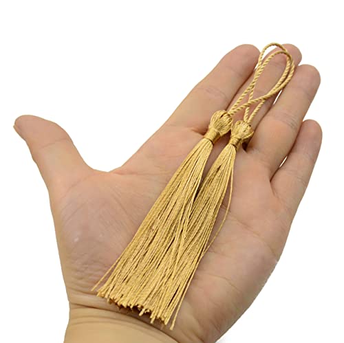 Image of 100pcs 13cm /5 Inch Silky Floss Bookmark Tassels with 2-Inch Cord Loop and Small Chinese Knot for Jewelry Making, Souvenir, Bookmarks, DIY Craft Accessory (Champange)