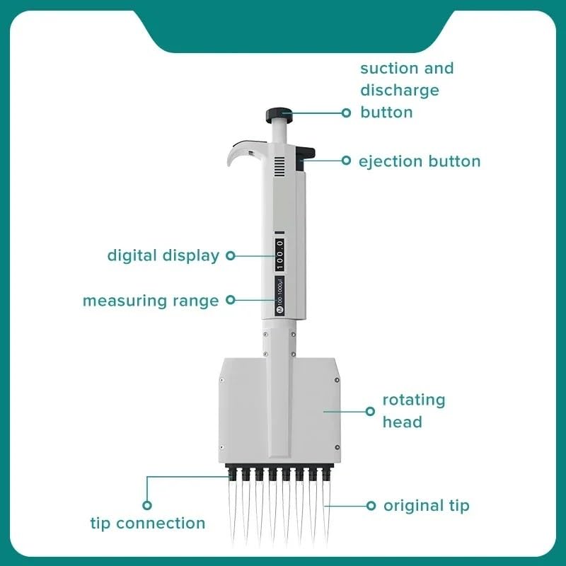 Lab Instruments - Multichannel Pipette Lab Equipment Manual Digital Adjustable Micropipette 8 Channels Pipette 12 Channels(8 Channels 5-50ul)