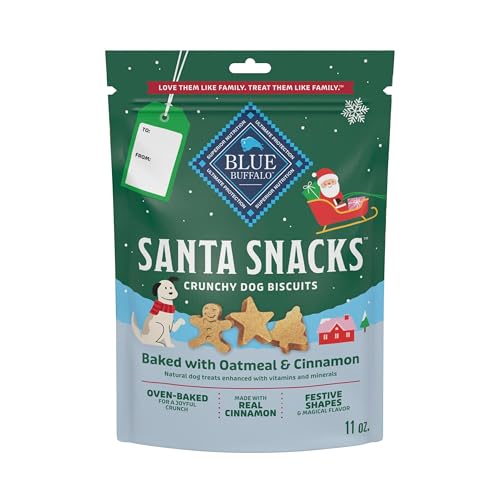 Blue Buffalo Santa Snacks Crunchy Dog Biscuits, Oven-Baked With Natural Ingredients, Oatmeal & Cinnamon, 11-oz Bag image 1