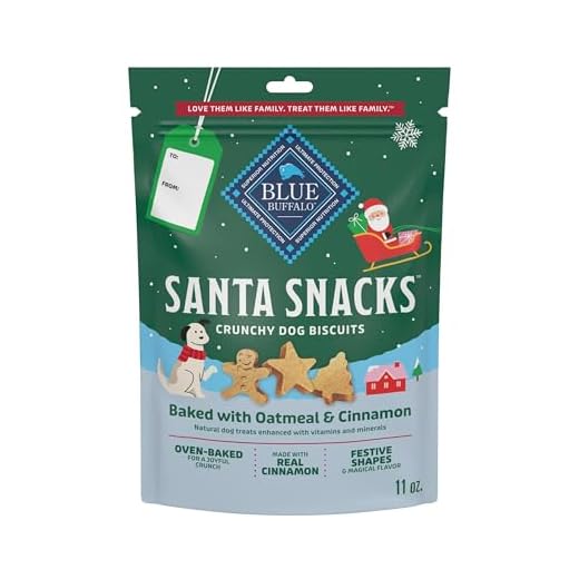 Blue Buffalo Santa Snacks Crunchy Dog Biscuits, Oven-Baked With Natural Ingredients, Oatmeal & Cinnamon, 11-oz Bag