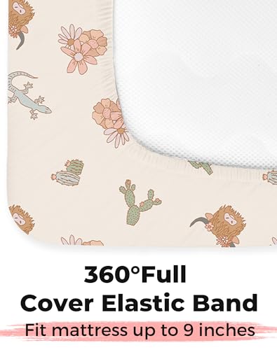 Image of Crib Sheets for Boys and Girls, 2 Pack Fitted Baby Sheets for Standard Toddler Mattress 28 inch x 52 inch, Soft Breathable Jersey Knit Baby Bedding (Cactus Cozy)