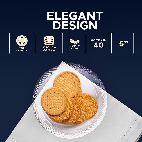 Supreme Select Clear Disposable Plastic Plates [Set of 40 | 6-inch Plates] Elegant Party Dinner Plates-Microwave Safe Plastic Dish Set- Sturdy Rimmed Plates For Weddings, Parties, Kitchen Use - Thumbnail 2