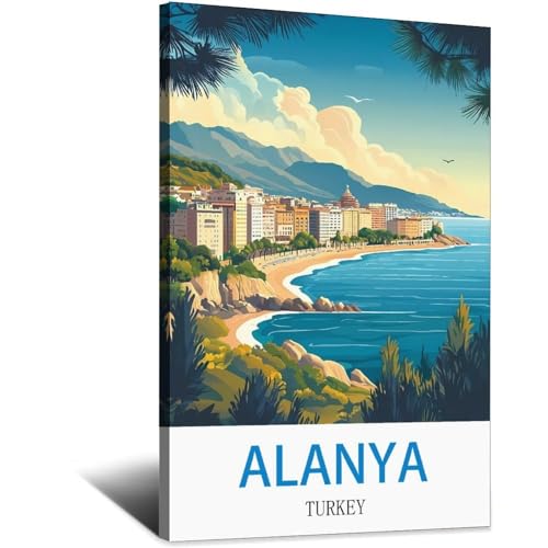 Alanya Turquie affiche de voyage grand format pour un salon au style évasion rétro