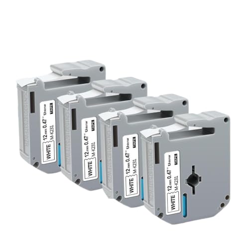 4 �` 6 �p�b�N 12 mm MK-231 MK231 ���n�ɔ��̃��x���e�[�v�ƌ݊������� PT-65 PT-70 PT-80 PT-M95 ���x�����[�J�[�p(4PK Black on White)