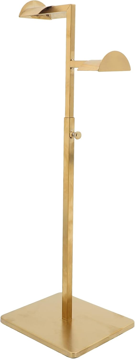 Adjustable Height Handbag Stand Holder Stainless Steel Double-headed Bag Display Rack with Brushed Titanium Finish Thickened Base for Storefront and Retail Display