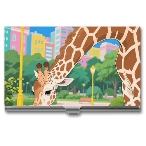 Business Card Holder Metal Slim Business Card Case Masai Giraffe Professional Cards Organizer Pocket Name Cards Case Credit Holder Wallet for Men Women Buckle Style Shut