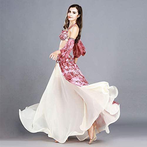 Costume danse du ventre XL rose : jupe mousseline ample et confortable