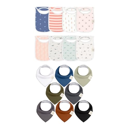 KeaBabies 8-Pack Baby Bibs for Boys, Girls and 8-Pack Baby Bandana Drool Bibs - Pull-on Drool Catcher for Teething Infant - Stylish Unisex Bandana Scarf
