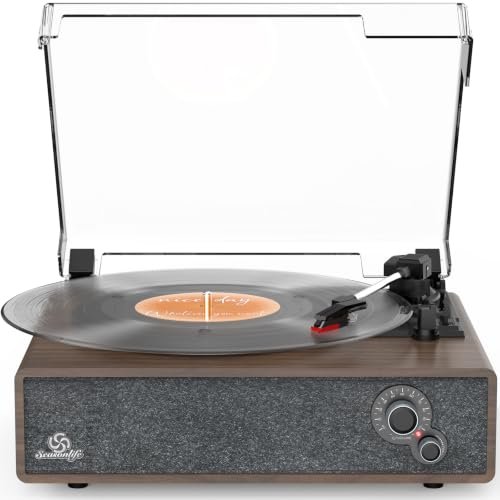 Image of Record Player Vintage Turntable for Vinyl Records Built-in Stereo Speakers LP Phonograph Auto Stop Tone Adjustment Belt Drive 3 Speed 3 Size Support Wireless Input RCA Output Retro Coffee Brown