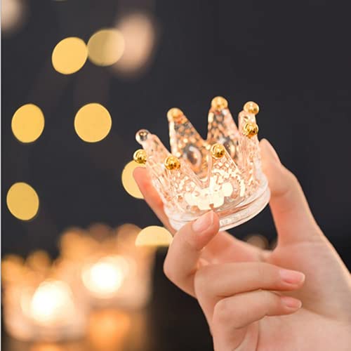 Transparent Crown Glass Tea Light Candle Holder,Of 6 Crown Glass Jewelry Storage Tray, Ring Storage Box, Suitable For Weddings, Parties And Home Decoration (Transparent/Outline In Gold) #TOP4