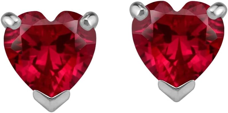 Silvershake 7mm Synthetic Birthstone Gemstone White Gold Plated 925 Sterling Silver Heart Stud Post Earrings Jewelry for Women