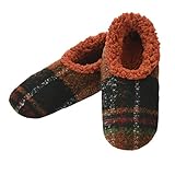 Snoozies Plaid House Slippers for Men with Sherpa Fleece Lining and Non-Skid Sole, Mens Slippers Size 13 (Rust, X-Large)