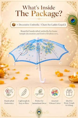 Image of Decorative Umbrella for Ladoo Gopal Ji, Traditional Temple Decor, Umbrella /Chhata /Chaata for Laddu Gopal Ji Decorative Chatri for God Idol -Best for Gifting & Home Temple (Pack 1)