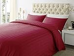 Bedtime Comforts Ltd 3/4 SMALL DOUBLE SIZE 4' BED DUVET QUILT COVER + 2 PILLOWCASES L79 x W67-100% Cotton SATIN STRIPE BURGUNDY RED