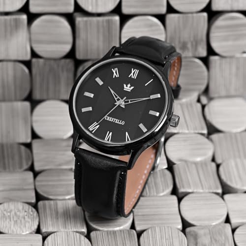 Image of CRESTELLO Faux Leather Strap Analog Wrist Watch for Men (Black /Blue /Green /Brown /Silver Dial) | CR-WT044
