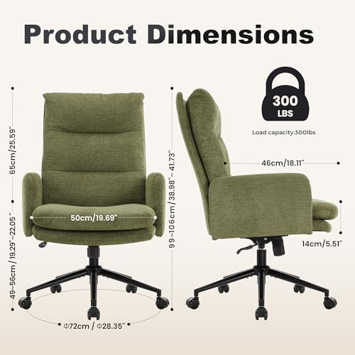 Image of IWMH High-Back Home Office Chair,Upholstered Desk Chair with Armrests,Height Adjustable Armchair with Wheels, Swivel Office Desk Chair, Ergonomic Computer Task Chair, Leisure Armchair Cashmere (Green)