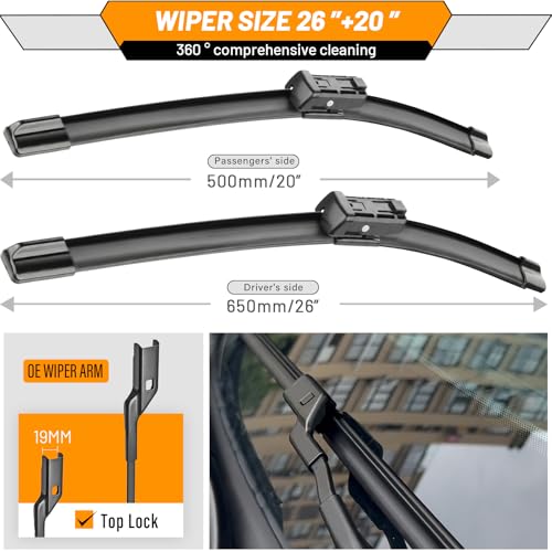 Image of OEM Windshield Wiper Blade Replacement for Volvo S40 V50 | Fits Volvo C30 /S40 /V50 /V60 /S80 /C70 /V70 /XC70, Ford Mondeo MK4, 26 inch+20 inch, 2-pack, OE style, without heating function