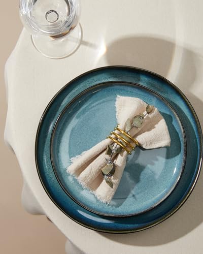 Image of 24 Pieces Dinnerware Set for 6 with Pasta Bowls, Complete Ceramic Dish Set, Stackable & Glossy Stoneware Plate and Bowl Set for Effortless Everyday Hosting, Green Black