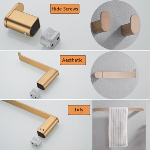 RANDOM Champagne Bronze Bathroom Hardware Set Bathroom Towel Holder Set 4 Piece Include 18” Towel Bar Toilet Paper Holder and 2 Towel Hooks Wall Mount Stainless Steel Brushed Gold Towel Bar Set by RANDOM - Image 4
