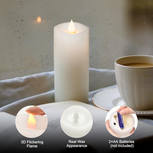 Image of 1PCS, 3 x 7 inches Flameless Candle with Remote Control, 3D Flickering Wick, Real Wax, Battery Candles,with Timer,Battery Powered Candles,for Holiday Home Decor,White
