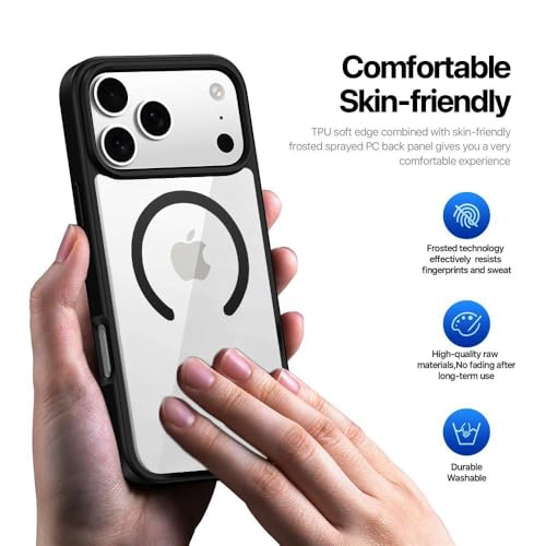 Image of Compatible iPhone 17 Pro Max Case,(Compatible with MagSafe) Non Yellow Military-Grade Drop Protection & Hard PC Back Cover Slim Transparent Anti-Scratch Shockproof Phone Case - Black