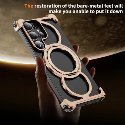 Coque Galaxy S23 Ultra anneau titulaire intégré et cadre bumper métal Or Désert - 3